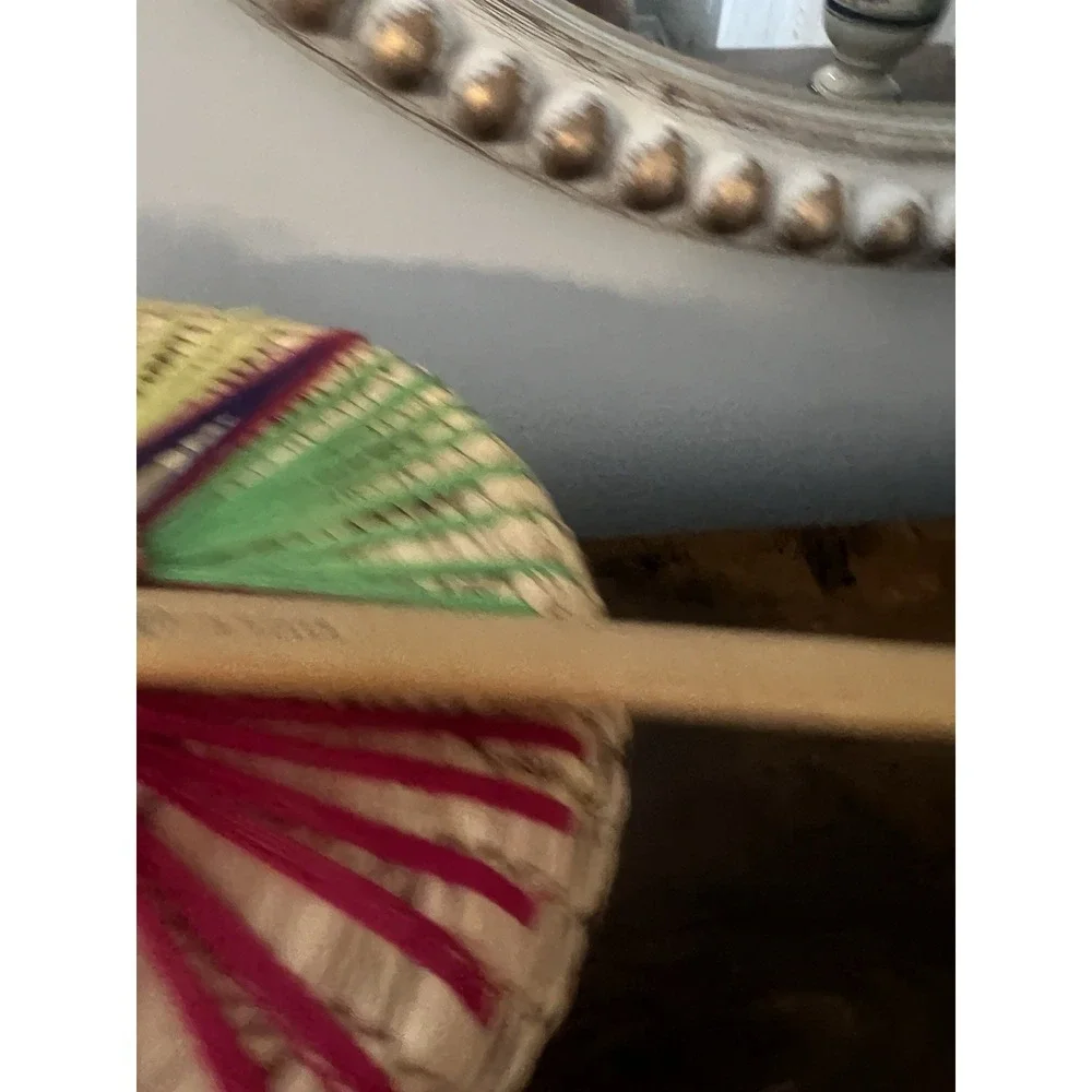 Vintage Mexican Handwoven Palm Lidded‎ Basket Folk Art Boho Southwestern